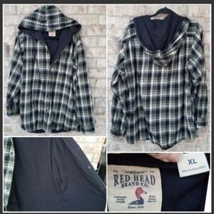 RedHead Flannel Hooded Shacket (Mens XL)Plaid ButtonUp Lined Hoodie W/Pockets